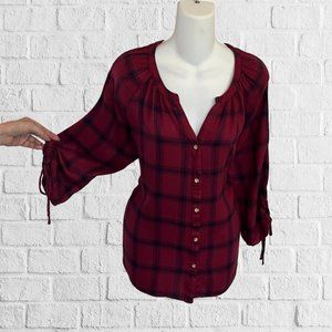 Est. 1946 Cato Buffalo Plaid button down Peasant Top with Bell Sleeves Size M